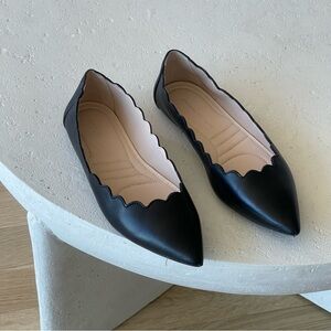 Scalloped Black Leather Flats Adrienne Vittadini Women’s 8